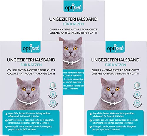 OptiPet 3X Ungezieferhalsband für Katzen, 4 Monate Schutz gegen Flöhe, Zecken,Mücken, Milben, reflektierend, für Katzen ab 12 Wochen