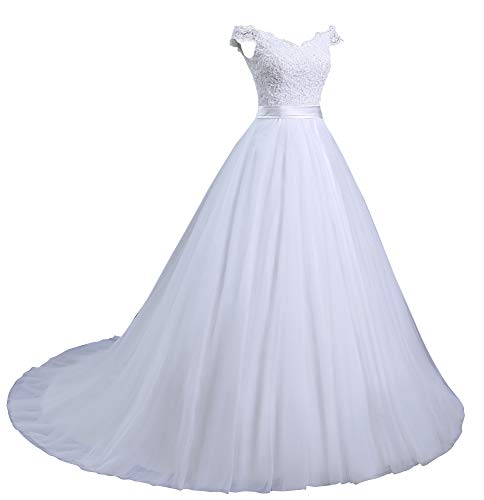 Romantic-Fashion Brautkleid Hochzeitskleid Weiß Modell W102 A-Linie Stickerei Träger Satin Organza DE Größe 46