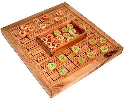 Chinese Chess Board, chinesisches Schachbrett mit Figuren aus Holz, Knobelholz Strategiespiel, Spielbox, China Schach, Schachbrett aus Holz, Unterhaltungsspiel, Brettspiel