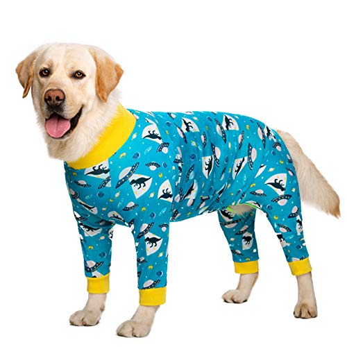 NashaFeiLi Haustierkleidung, Hunde-Overall aus Baumwolle, für große Hunde (Nr. 28, blauer Dinosaurier)