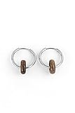 KERBHOLZ Holzschmuck – Geometrics Collection Donut Earring, Damen Ohrring geometrisch, kleine Creolen mit Element aus Naturholz (15mm x 8mm) (silver)