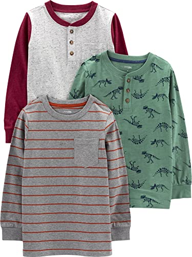 Simple Joys by Carter's 3er-Pack Langarmshirts Fashion-t-Shirts, Dino-Streifen, 2 Jahre