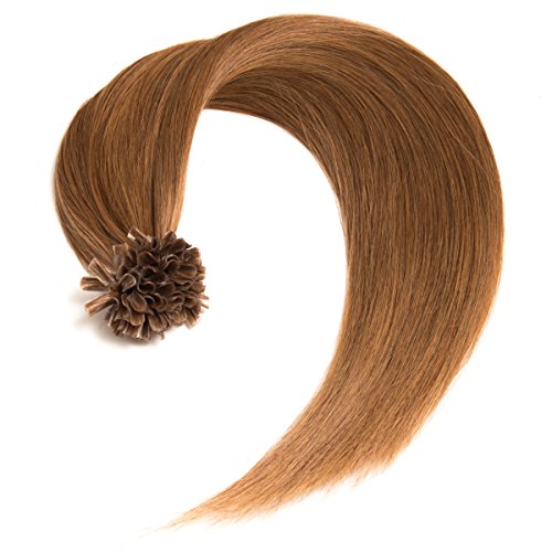Hellbraune Bonding Extensions aus 100% Remy Echthaar 50 0,5g 50cm Glatte Strähnen - Lange Haare mit Keratin Bondings U-Tip als Haarverlängerung und Haarverdichtung in der Farbe #12 Hellbraun