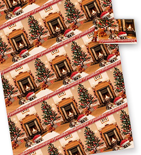 Geschenkpapier Weihnachten Drollige Hunde (25 Bogen) DIN A2 (gefalzt auf DIN A4 geliefert). inkl. passender Geschenkanhänger