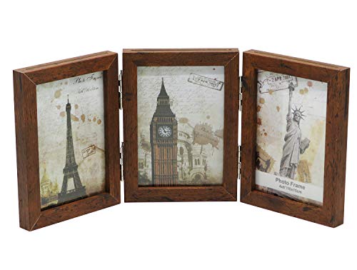 Smiling Art klappbarer Bilderrahmen aus Holz mit Glas für 6 Fotos (Braun 360°, 6x10x15 cm)