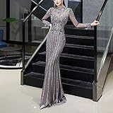 FGHSD Abendkleider lang, elegant, voller Perlen, Kristallärmel, Abschlussball-Party, formelle Kleider (Color : Grey, Size : 2) (Gray 14)