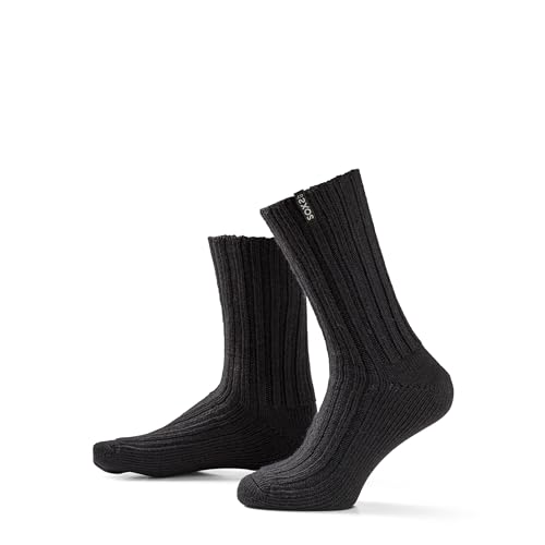 Herrensocken SOXS schwarze Wollsocken aus Schafwolle warm Anti-Kratz Einheitsgröße (SCHWARZ mit schwarzem Logo (Thunderstorm) - 1 Paar)