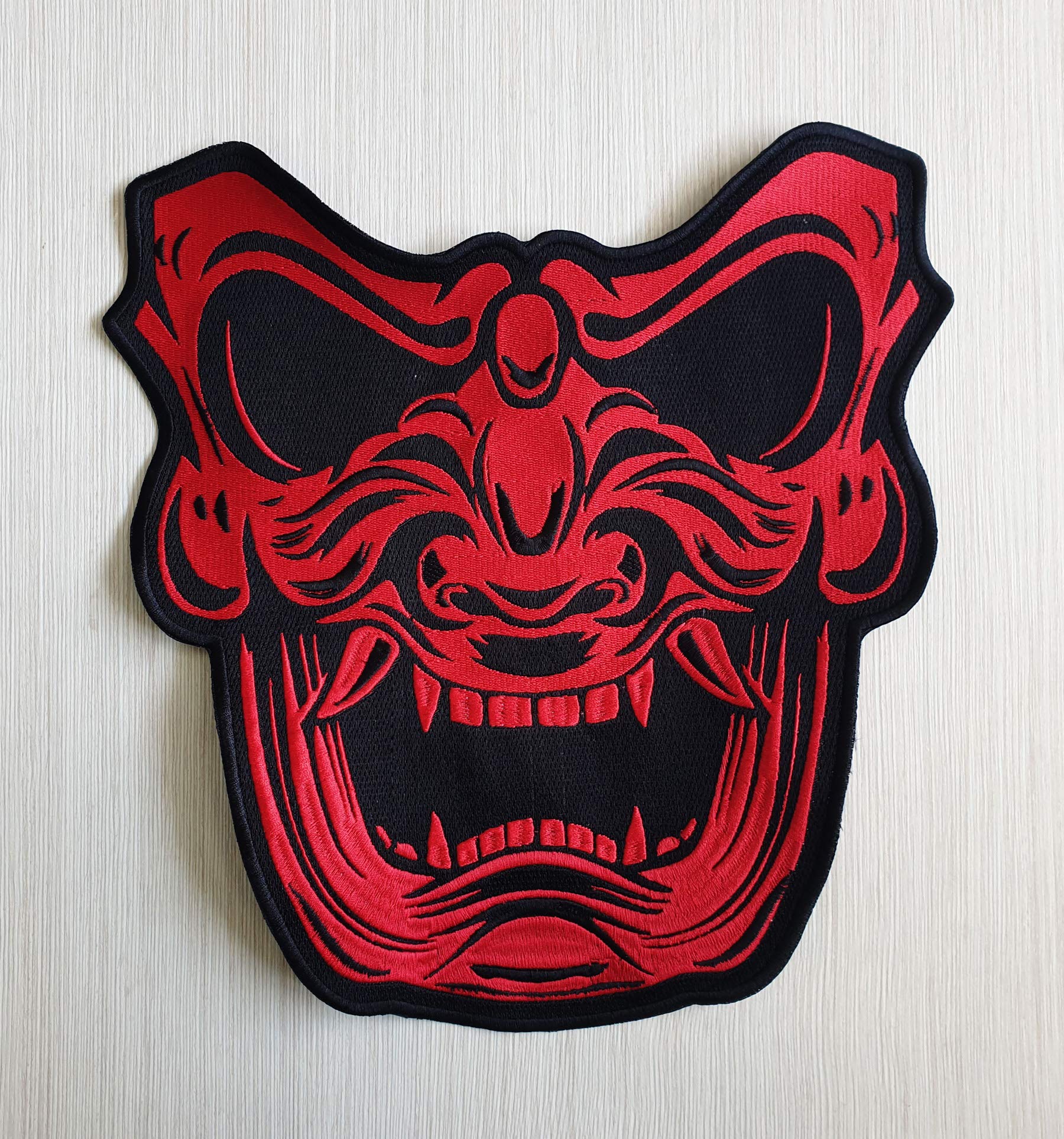 Aufnäher Samurai Mask Ninja Warrior Martial Arts Patch, große Größe Stickerei Iron on Jacket Back Patch Motorrad Patch Urban Art Patch (Rot)