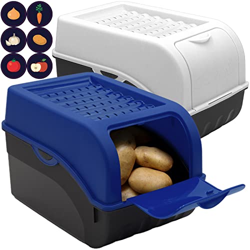 ARTECSIS Kartoffel Aufbewahrungsbox dunkelblau und weiß 2er Set I Gemüsebox Kartoffelbox mit Deckel für ca. 4 kg Kartoffeln + 6 Aufkleber mit Gemüsesorten