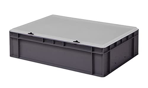 Design Eurobox Stapelbox Lagerbehälter Kunststoffbox in 5 Farben und 16 Größen mit transparentem Deckel (matt) (grau, 60x40x15 cm)