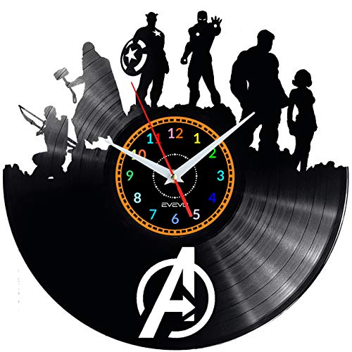 EVEVO Avengers Wanduhr Vinyl Schallplatte Retro-Uhr Handgefertigt Vintage-Geschenk Style Raum Home Dekorationen Tolles Geschenk Uhr Avengers