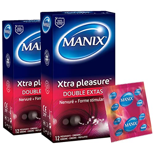 Manix - Packung mit 24 Xtra Pleasure Kondomen – Doppelte Extase – Nerviert und stimulierend