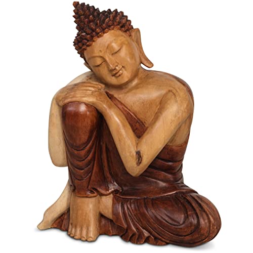 livasia Buddha, Buddhismus Statue, Skulptur aus Holz, Dekofigur (Buddha 30cm gestützt)