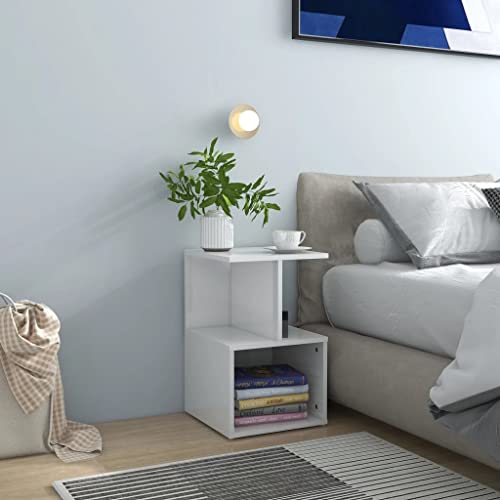 lvssiao Eleganter Nachttisch, Nachttisch aus Spanplatte, glänzend, weiß, 35 x 35 x 55 cm, Beistelltisch für Schlafzimmer, Wohnzimmer, Schlafzimmer