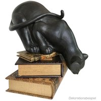 Figur Katze sitzend Dekofigur Katzen Skulptur lauernd Kunstguss schwarz-braun H 26cm