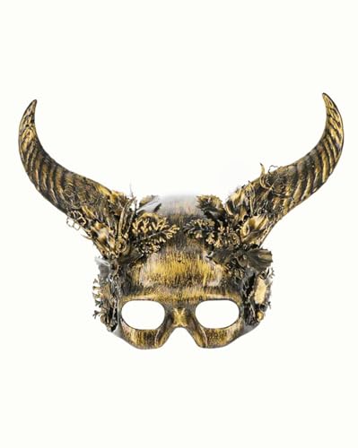MIMIKRY Maske mit Widder-Hörnern Gold Pan Satyr Mythologie Teufel Dämon Steampunk Geist