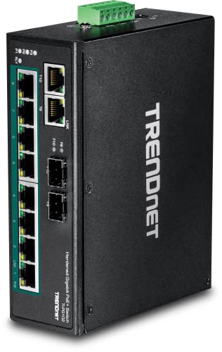 TRENDnet 10-Port Industrieller Gigabit PoE+ DIN-Schiene Switch, 240 W PoE-Gesamtleistung, 20 Gbps Schaltkapazität, Dual redundant, TI-PG102