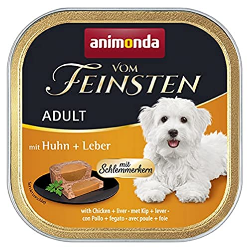 animonda Vom Feinsten Adult Hundefutter, Nassfutter für ausgewachsene Hunde, Schlemmerkern mit Huhn + Leber, 22 x 150 g