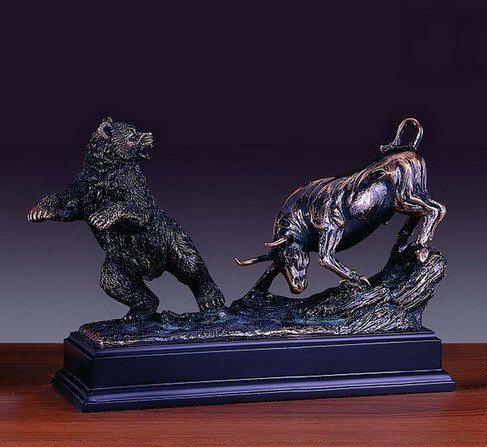 Classic Fighting Wall Street Bull & Bear Statue