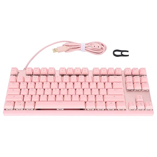 Kabelgebundene Mechanische Gaming-Tastatur, Mechanische Tastatur Reagiert Bequem mit 50 Millionen Klicks Langlebige USB-Schnittstelle 87 Tasten RGB-Tastatur für Computer-Laptop(Rosa Blauer Schalter)