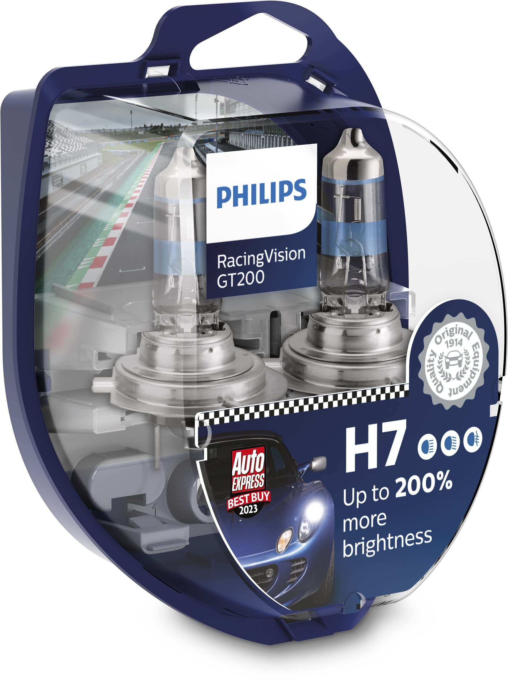 Philips Halogen RacingVision GT200 H7 Scheinwerferlampe +200%, Doppelset 12972RGTS2 Twin box, Silber