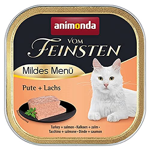 animonda Vom Feinsten Adult Katzenfutter, Nassfutter für ausgewachsene Katzen, mildes Menü, Pute + Lachs, 100 g