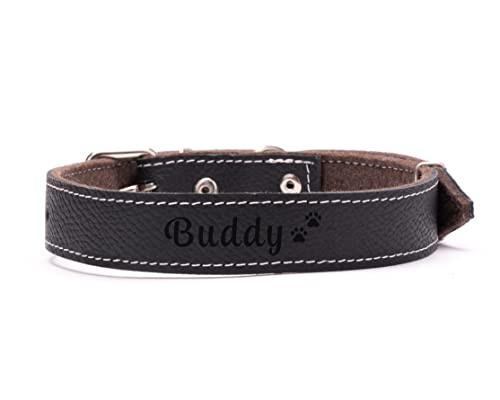 Petsen Personalisierte Hundehalsband Leder | Halsband Hund mit Name | Hunde Halsbänder für Kleine und Große | Dog Collar Farbe: Schwarz Große: XL
