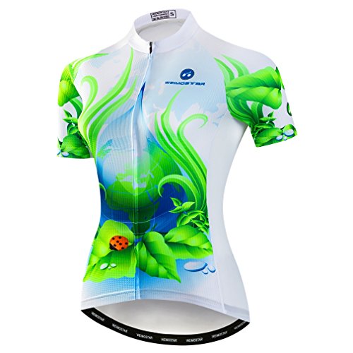 Mountainbike-Jersey-Shirts der Radfahren Jersey-Frauen Kurze Hülse Straße Fahrrad-Kleidung Pro-Team MTB übersteigt Sommer-Kleidung Grün Weiß Größe XL
