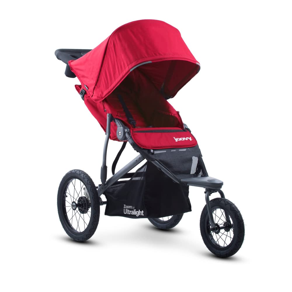 Joovy Zoom 360 Ultralight Jogging Stroller, Large Canopy, Lightweight Jogger, Extra Large Air Filled Tires, Red