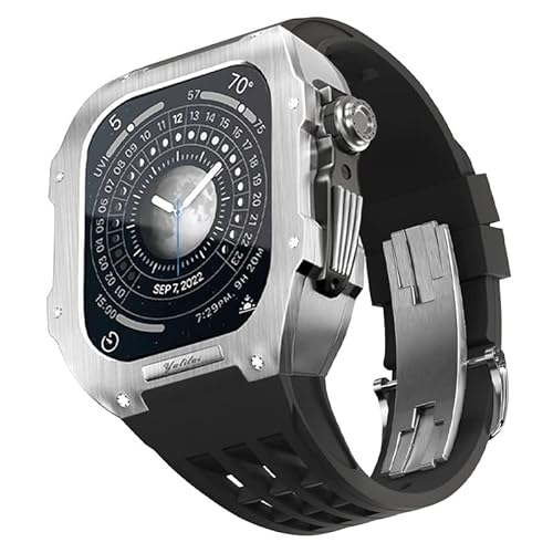 MAALYA Edelstahlband kompatibel mit Apple Watch Armband 44/45 mm, Metallband und Schutz-Set für iWatch 8 7 6 5 4 SE Serie, Retrofit, Edelmetall, Luxusarmband, DIY Eiche, 44mm, Achat