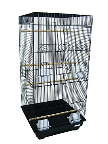 YML A6924 3/8" Bar Spacing Tall Flat Top Small Bird Cage, Black, 18" x 18"