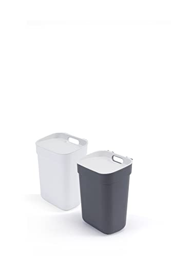CURVER - Ready to Collect 2x10L Recycling-Eimer, weiß und grau, Wandhalterung, Deckel und Taschenring, 2 Stück