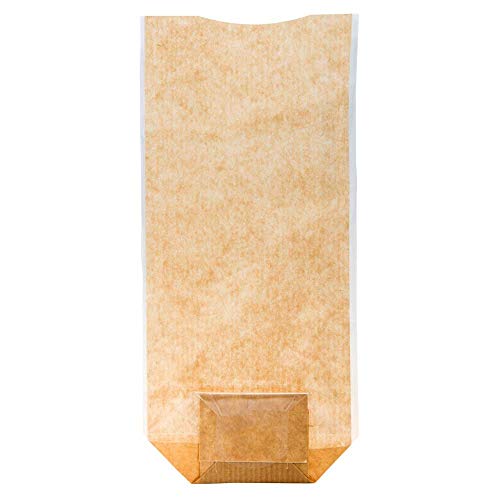 100 Stück - Sachets mit Basis und Fenster PP 14 x 30,5 cm Natural Kraft