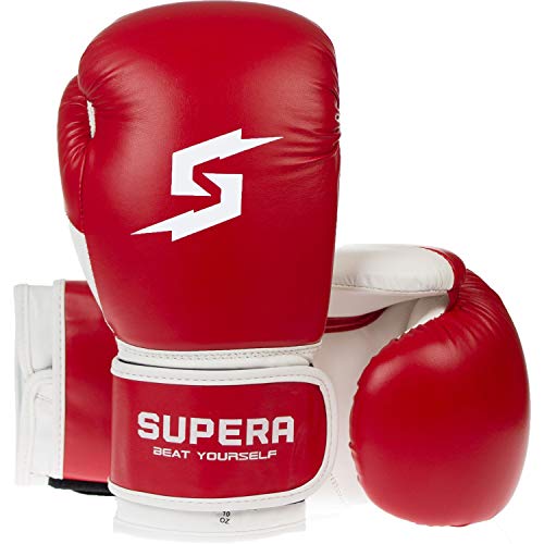 Supera Boxhandschuhe 10oz – Boxing Gloves aus hochwertigem Kunstleder für Lange Haltbarkeit – Stabile Kickboxhandschuhe mit stabilen Polstern - Boxen Kickboxen MMA