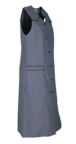 Damenkittel ohne Arm Kochschürze Kittel Schürze Knopfkittel einfarbig Hauskleid, Größe:54, Farbe:grau