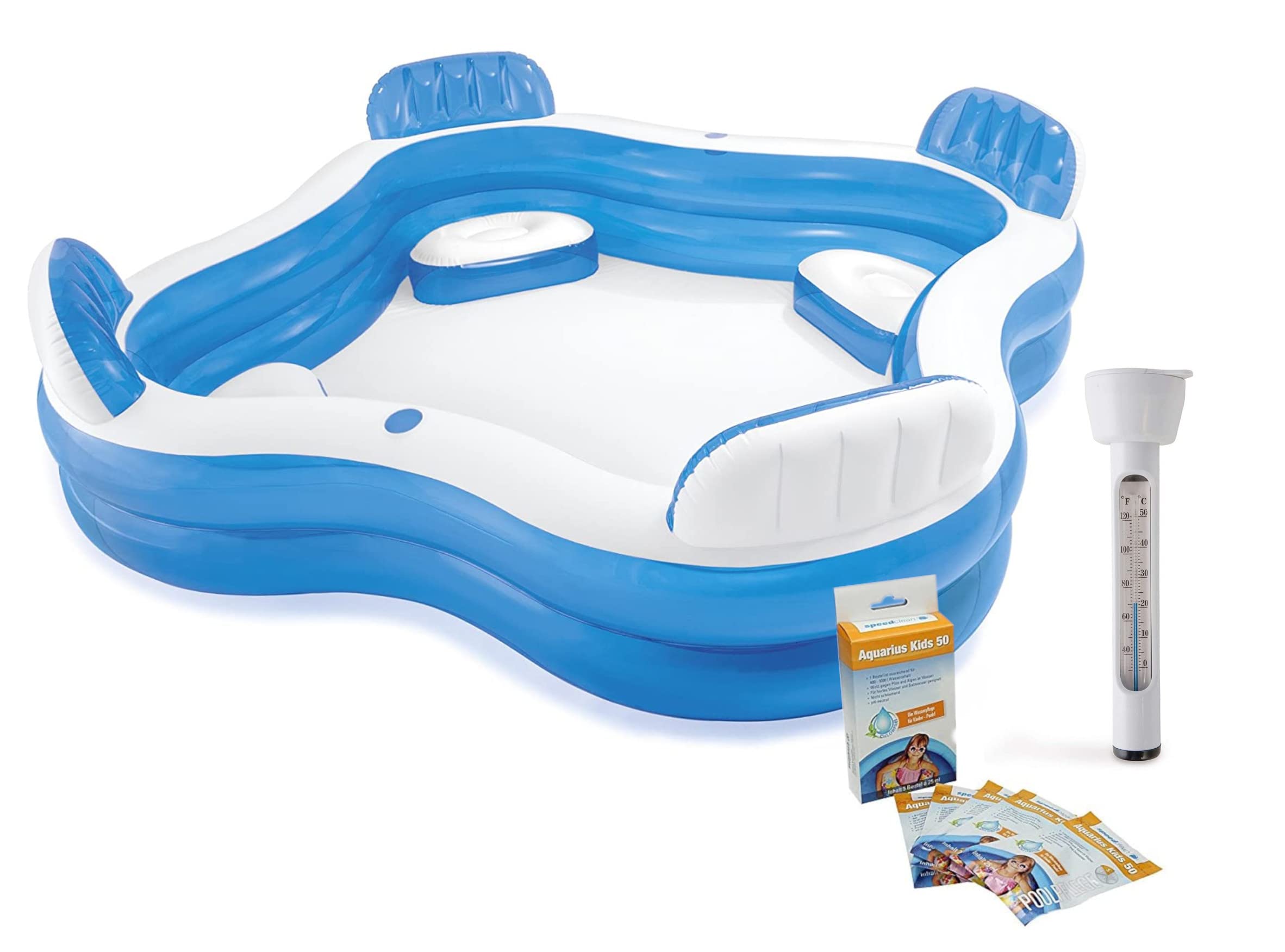 INTEX 56475NP - Swimcenter - Family Lounge Pool (229x229x66cm) + Wasserpflegemittel & Thermometer