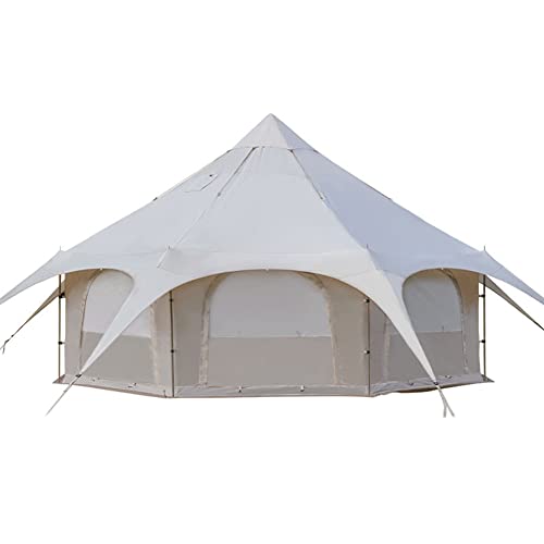Tipi-Campingzelt, Baumwollzelt, Pyramiden-Jurtenzelt, Mehrpersonen-Familien-Glamping-Zelt, doppelschichtig, große wasserdichte Tipi-Zelte (beige 450 x 450 x 280 cm)