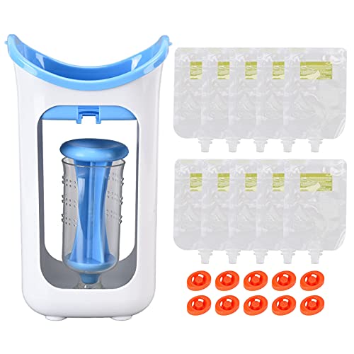 Babynahrungsbehälter,Babynahrungszubereiter Tragbare Silikon Manuelle Babynahrungsmaschine für Heimküche Restaurant(Blau)