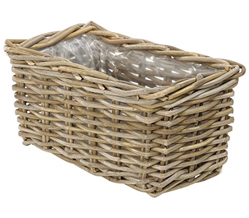 Dehner Rattan Pflanzkasten, ca. 30 x 15 x 15 cm, Rattangeflecht, grau/braun