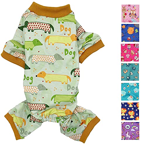 Hunde-Pyjama, weiche Baumwollmischung, Jumpsuit für kleine und mittelgroße Haustiere (hellgrüne Hunde, S: Länge 30,5 cm, Brustumfang 35,6 cm – 43,2 cm)