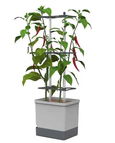 GUSTA GARDEN Charly Chili Chilitopf - Pflanzentopf mit Rankhilfe, Bewässerungssystem & Robustem Rahmen (Hellgrau, XL)