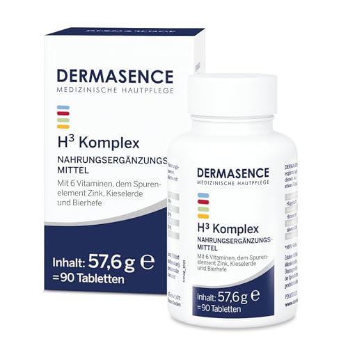 DERMASENCE H³ Komplex, 90 Tabletten - Nahrungsergänzungsmittel für Haut, Haar und Nägel - unterstützt die normalen Funktionen - mit breitem Spektrum essenzieller Vitamine, Mineralstoffe