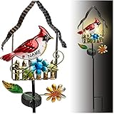 Solar - LED Licht - Farbwechsel - Vogelhaus - mit Vogel & Blumen - 66 cm - inkl. Name - Leuchte - Solarblume - Garten Wetterfest für Innen Außen - handbemalte..