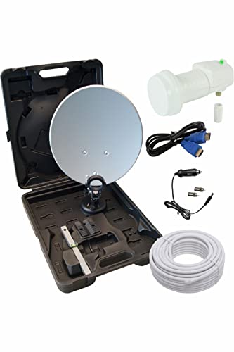 GSS Camping 35 cm Satellitenschüssel Komplettset mit Single LNB im Koffer, Sat Anlage Komplett Antenne, Wohnwagen, Wohnmobil, Camping TV, Mini Anlage, Satellitenschüssel klein