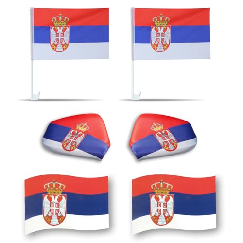 Sonia Originelli Fanpaket fürs Auto EM Serbien Serbia Fußball 3D Magnet Außenspiegel Flaggen