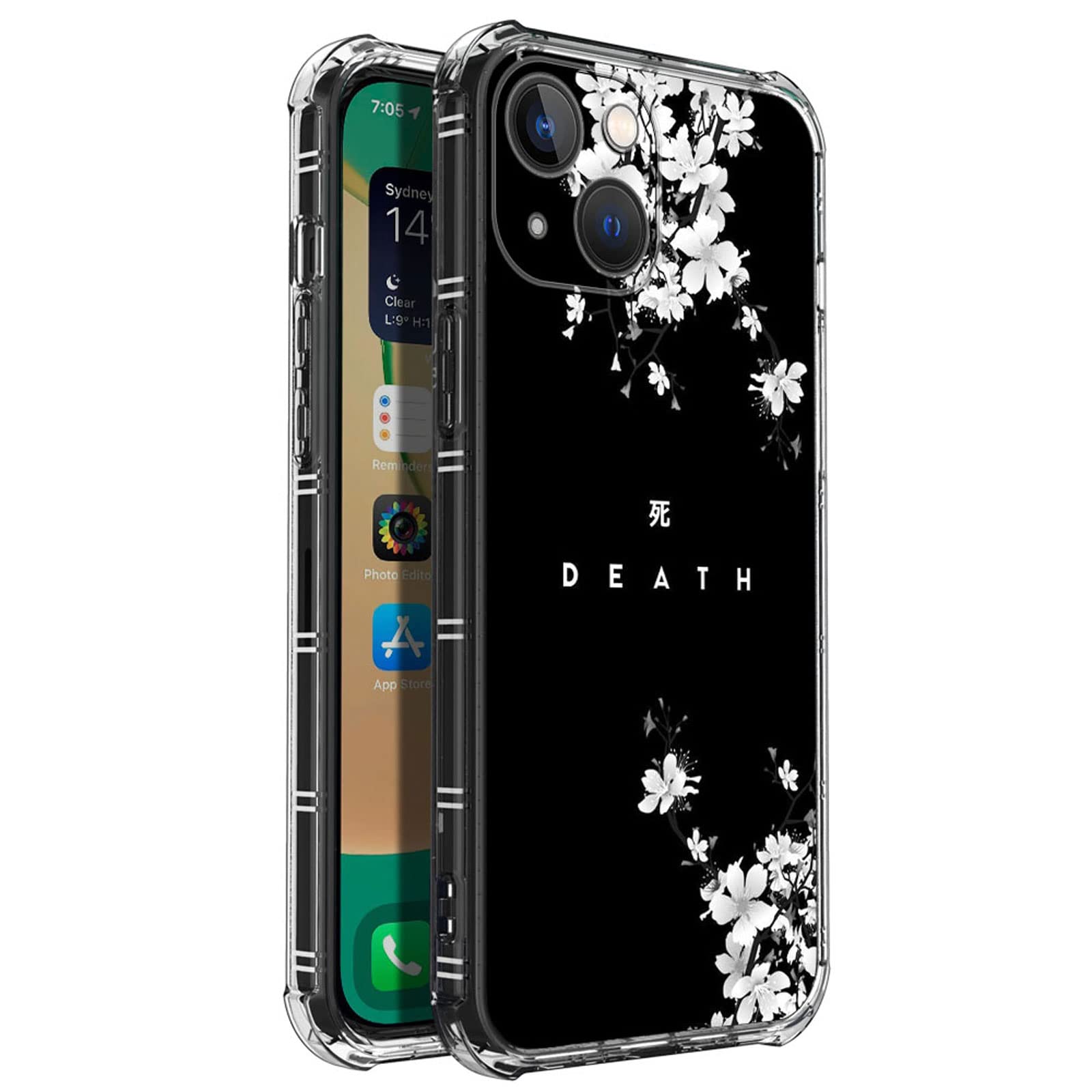 yicomon Kompatibel mit iPhone 14 Hülle, transparent mit Todesblumen, Kirschblüten-Design, stoßfest, mit TPU-Silikon-Stoßdämpfern, vier Ecken, Schutz für Apple iPhone 14