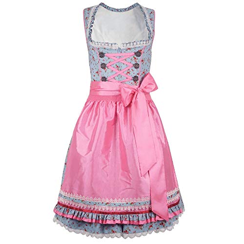Mufimex Damen Dirndl Kleid Dirndlkleid Trachtenkleid traditionell Midi Hannelore rosa 46