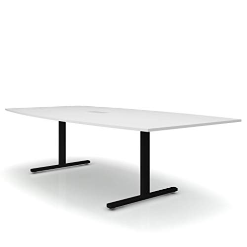 Weber Büro EASY Konferenztisch Bootsform 240x120 cm Weiß mit Elektrifizierung Besprechungstisch Tisch, Gestellfarbe:Schwarz