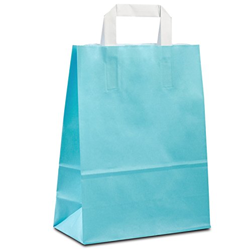 100 x Papiertüten hellblau 22+10x28 cm | Papiertragetaschen mit Henkel | Kraftpapiertüten | Papiertaschen klein | HUTNER