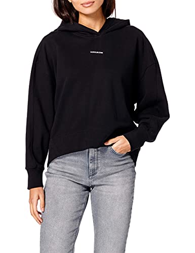 Calvin Klein Jeans Damen Micro Branding Hoodie Pullover, Ck Schwarz, S